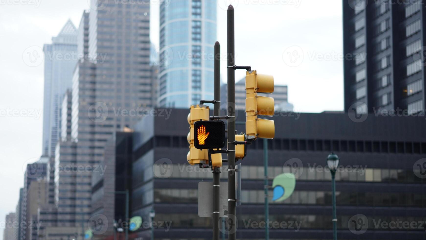 The beautiful Philadelphia city view in the rainy winter day photo