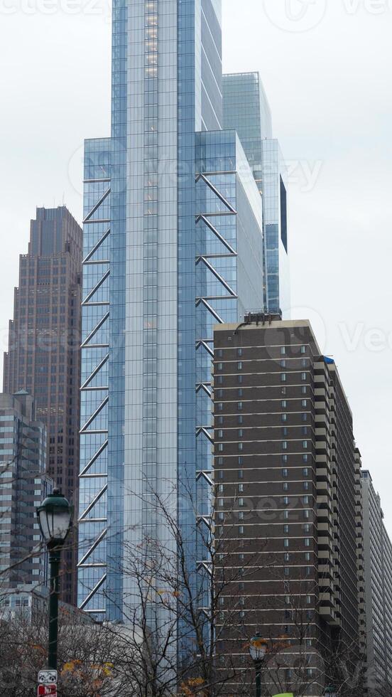 The beautiful Philadelphia city view in the rainy winter day photo
