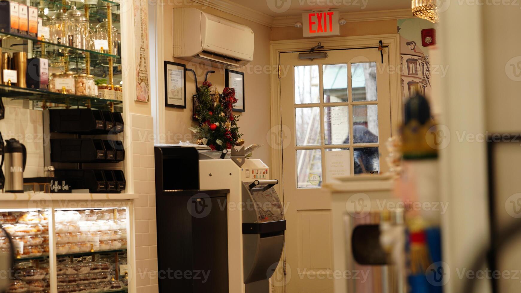 The beautiful store indoor view decorated with the christmas decorations during the christmas holidays photo
