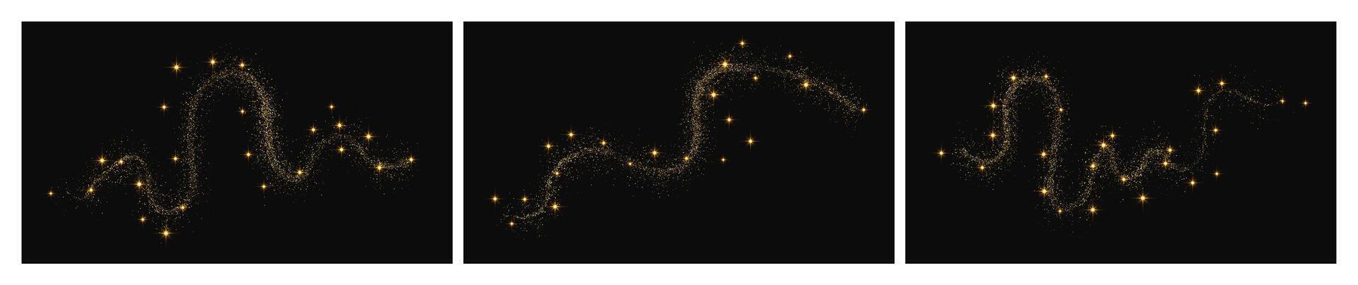 Gold glittering confetti wave and stardust vector