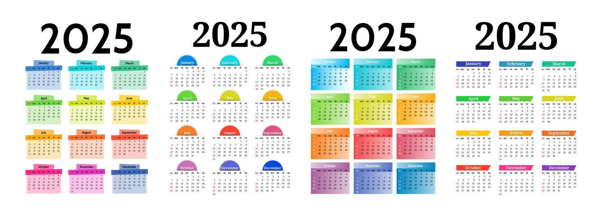 Set of calendars for 2025 isolated on a white background vector