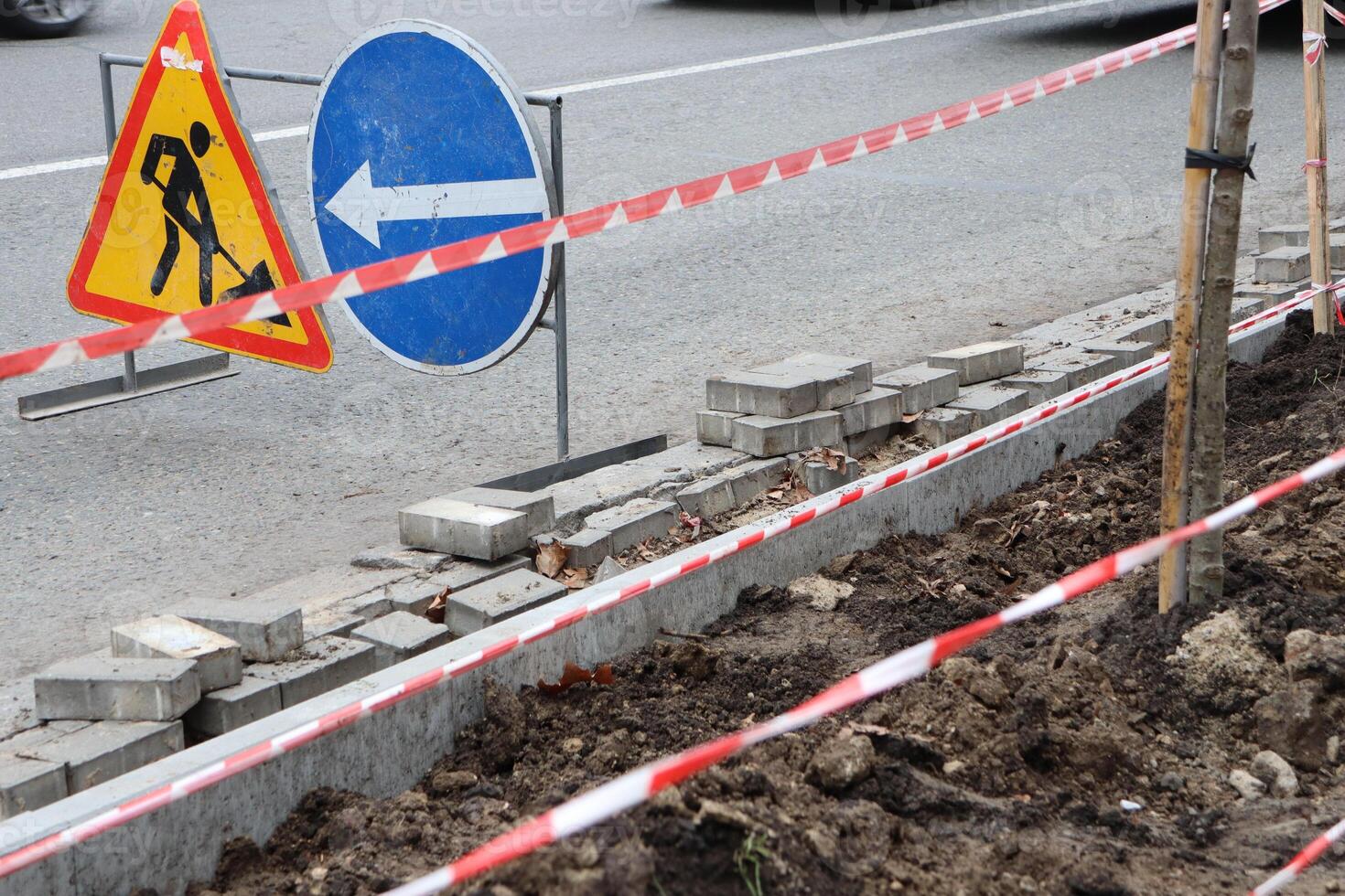 Road Construction Signage, Barriers, and Essential Safety Equipment for Urban Development photo