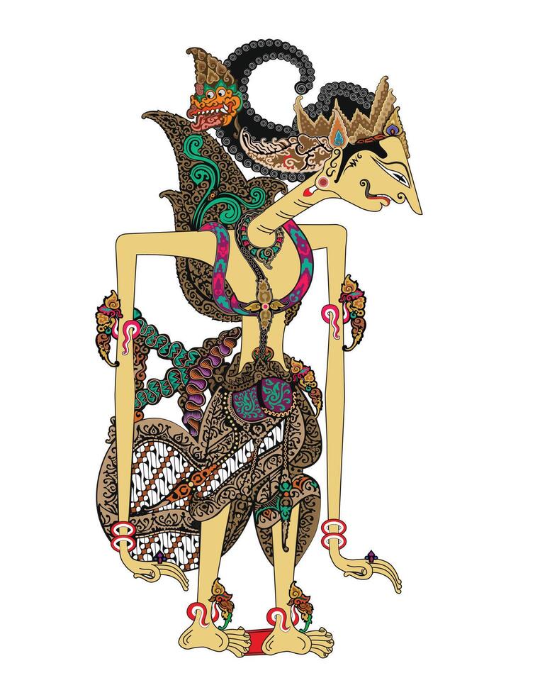 Wayang puppet, Bambang Ekalaya character, Indonesian shadow puppet show, illustration style. vector
