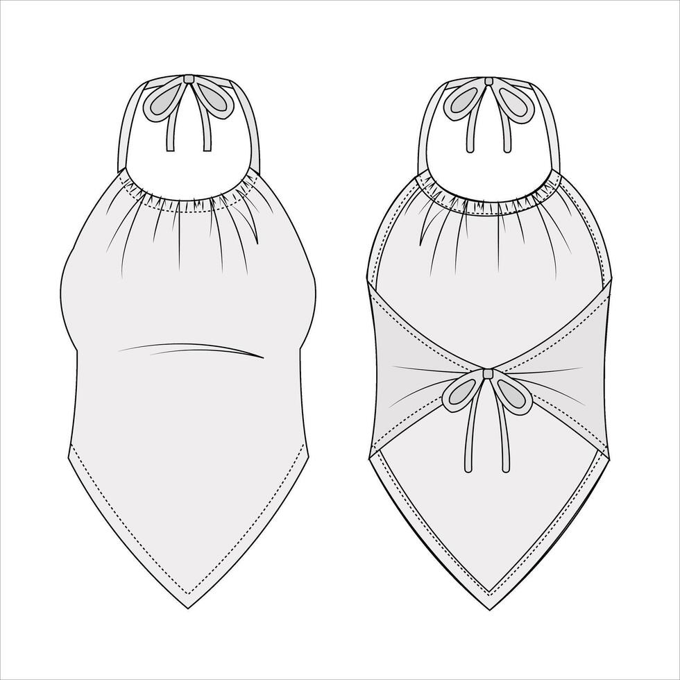 Women's Swimsuit Beach Comfortable Fashion technical drawing with ties Woman sitting on edge of swimming pool vector