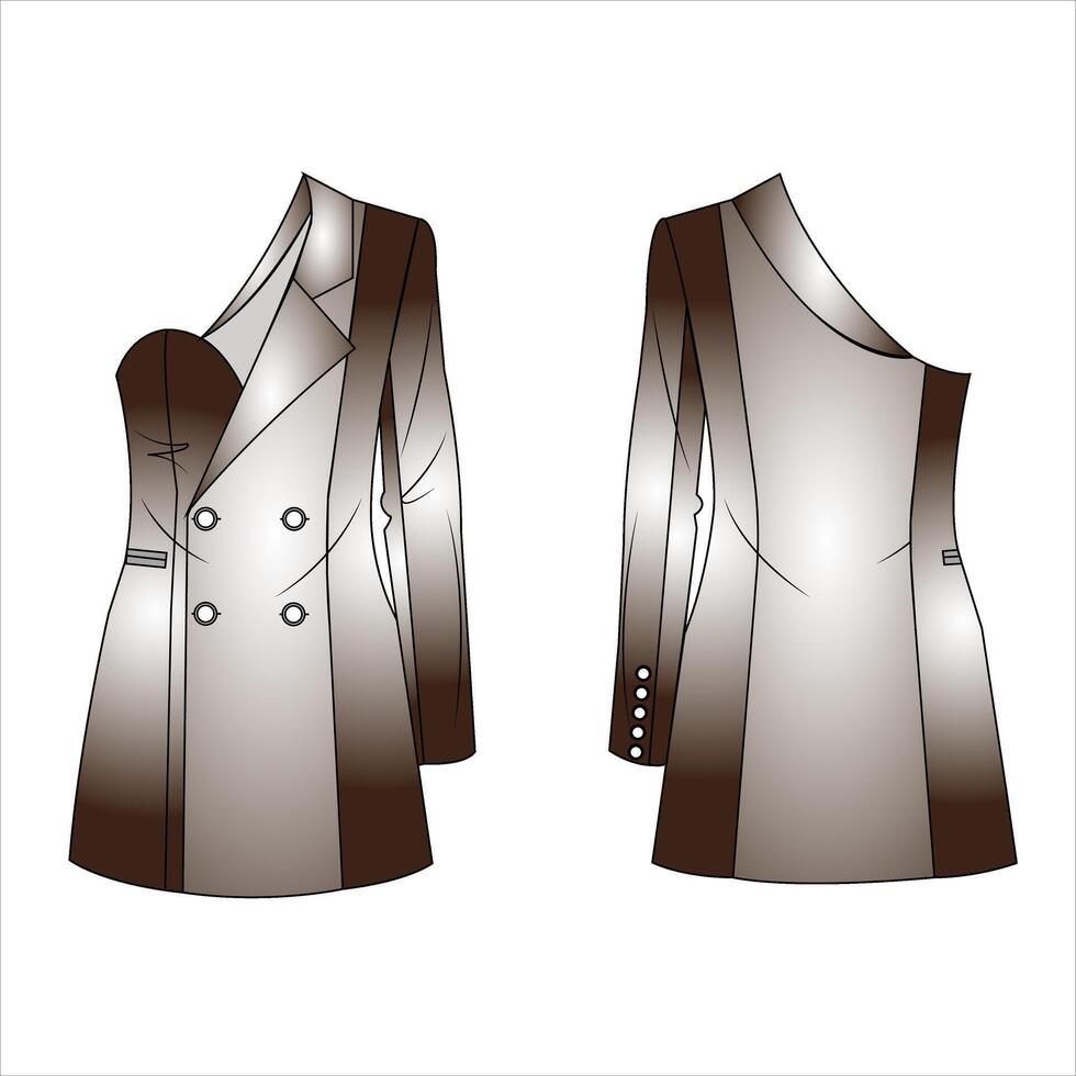 sophisticated evening wear in black, showing a tailored tuxedo with a white dress shirt and black bow tie for the man, complemented by an elegant asymmetrical one-shoulder gown with beaded details for vector