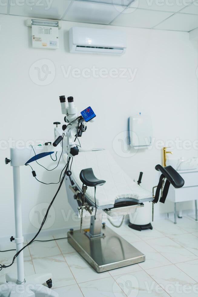 Modern medical equipment microscope in a bright office. Apparatus for diagnostics. photo