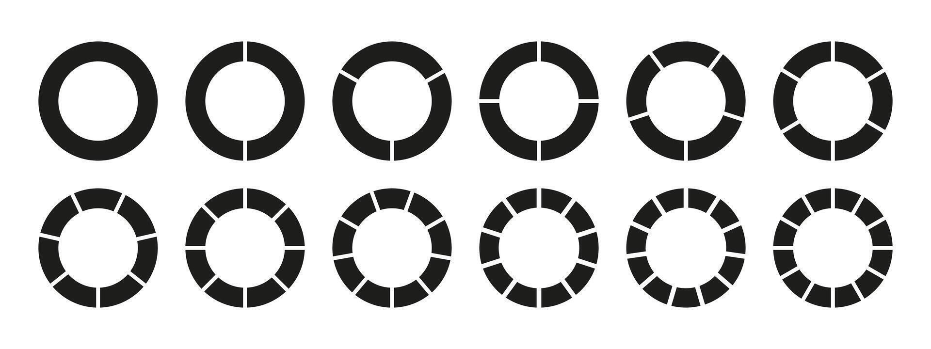 Coaching blank. Wheel divided, one, two, three, four, five, six, seven, eight, nine, ten, eleven, twelve segments. Infographic chart. Circle division, 1, 2, 3, 4, 5, 6, 7, 8, 9, 10, 11, 12 equal parts vector