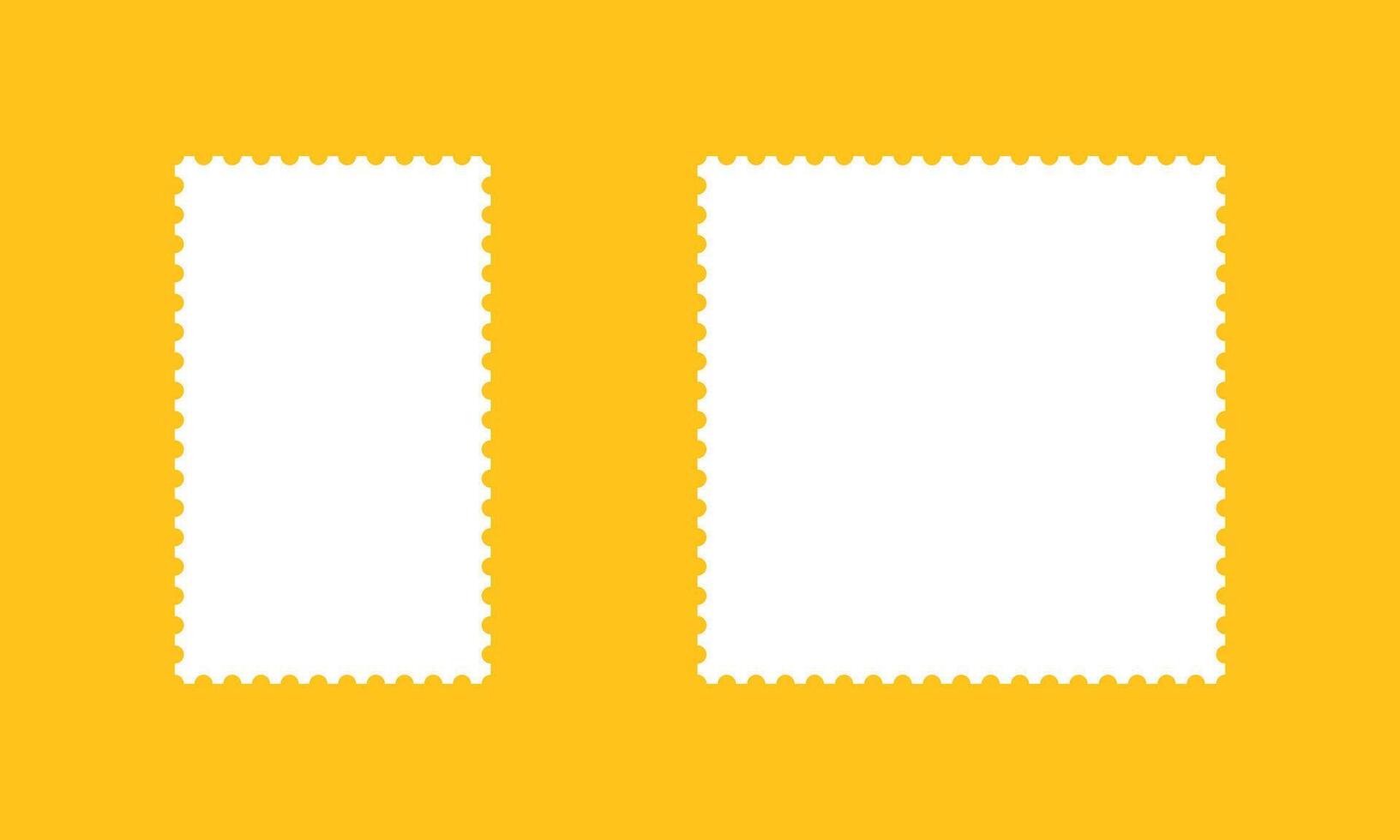 Postage stamp frames. Empty borders, backdrops for postcards, letters. White rectangular vintage stamps. Tags, labels, coupons, boxes with curvy, wiggly, wavy perforated edges. vector