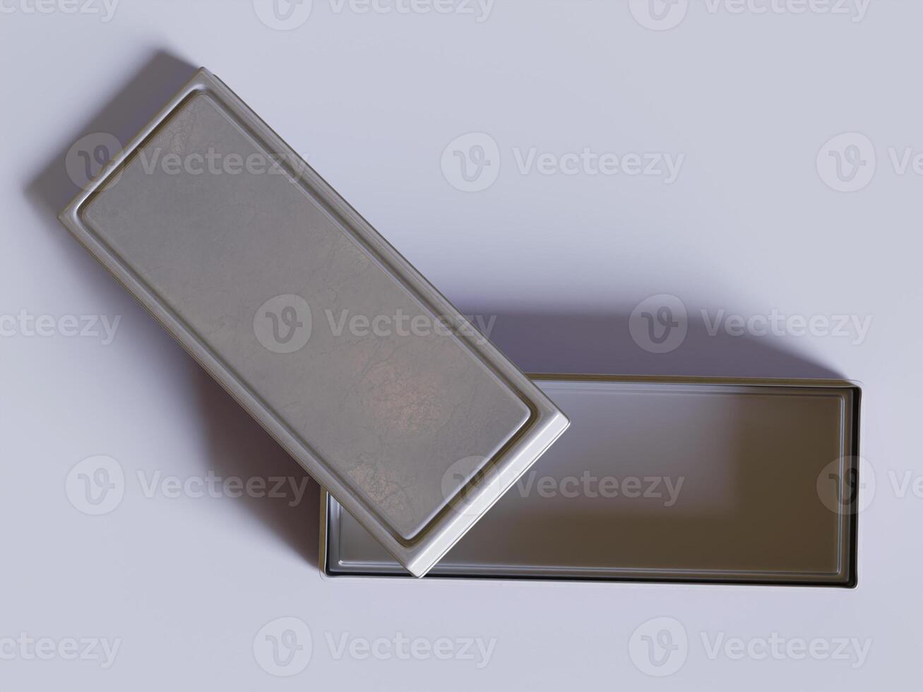 A silver box with a lid on top photo