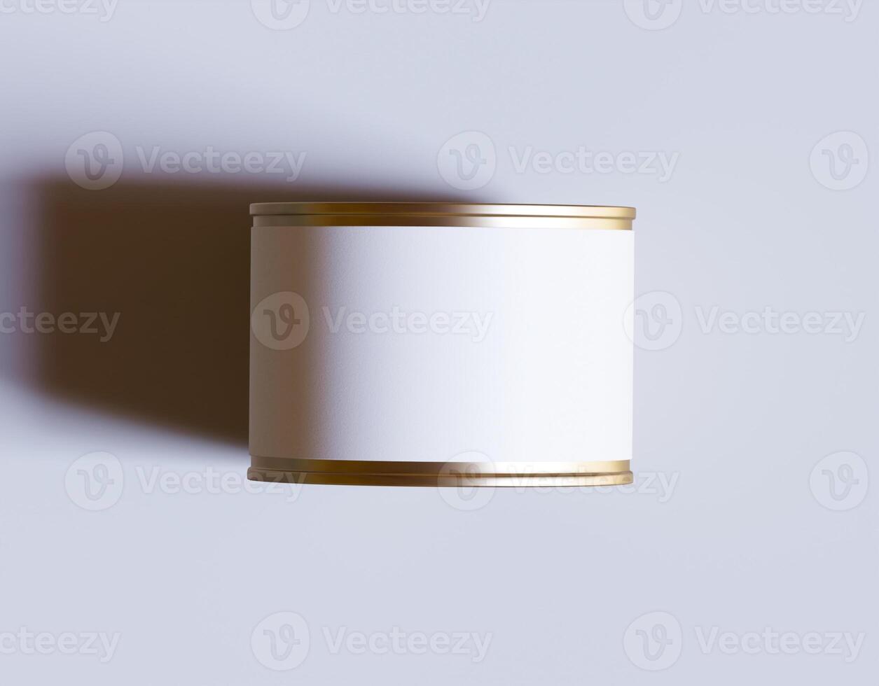A white can with a gold lid on a white surface photo