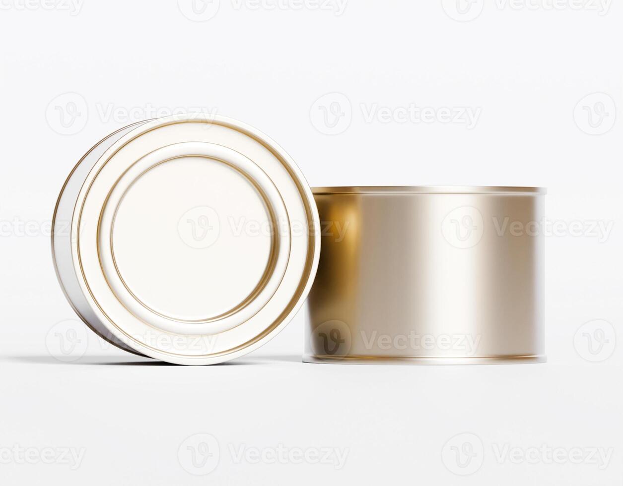 An empty tin can on a white background photo