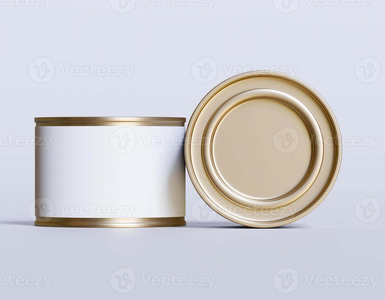 An empty tin can with a lid on a white background photo