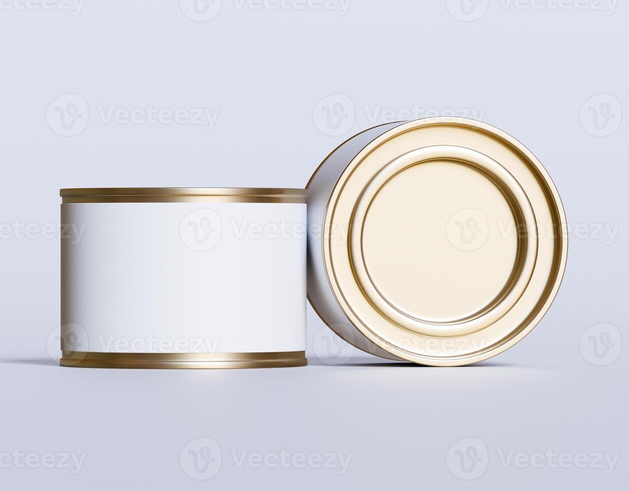 An empty tin can with a lid on a white background photo