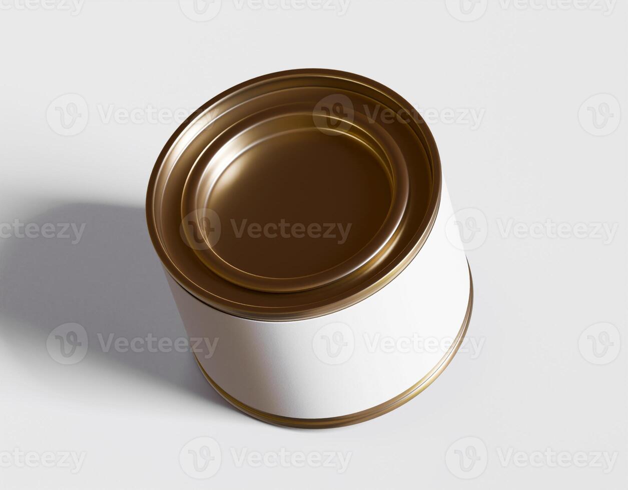 An empty can on a white surface with a shadow photo