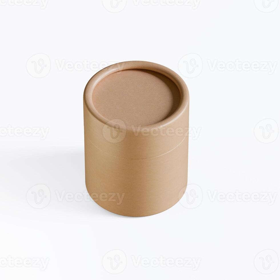 A brown paper container with a lid on a white surface photo