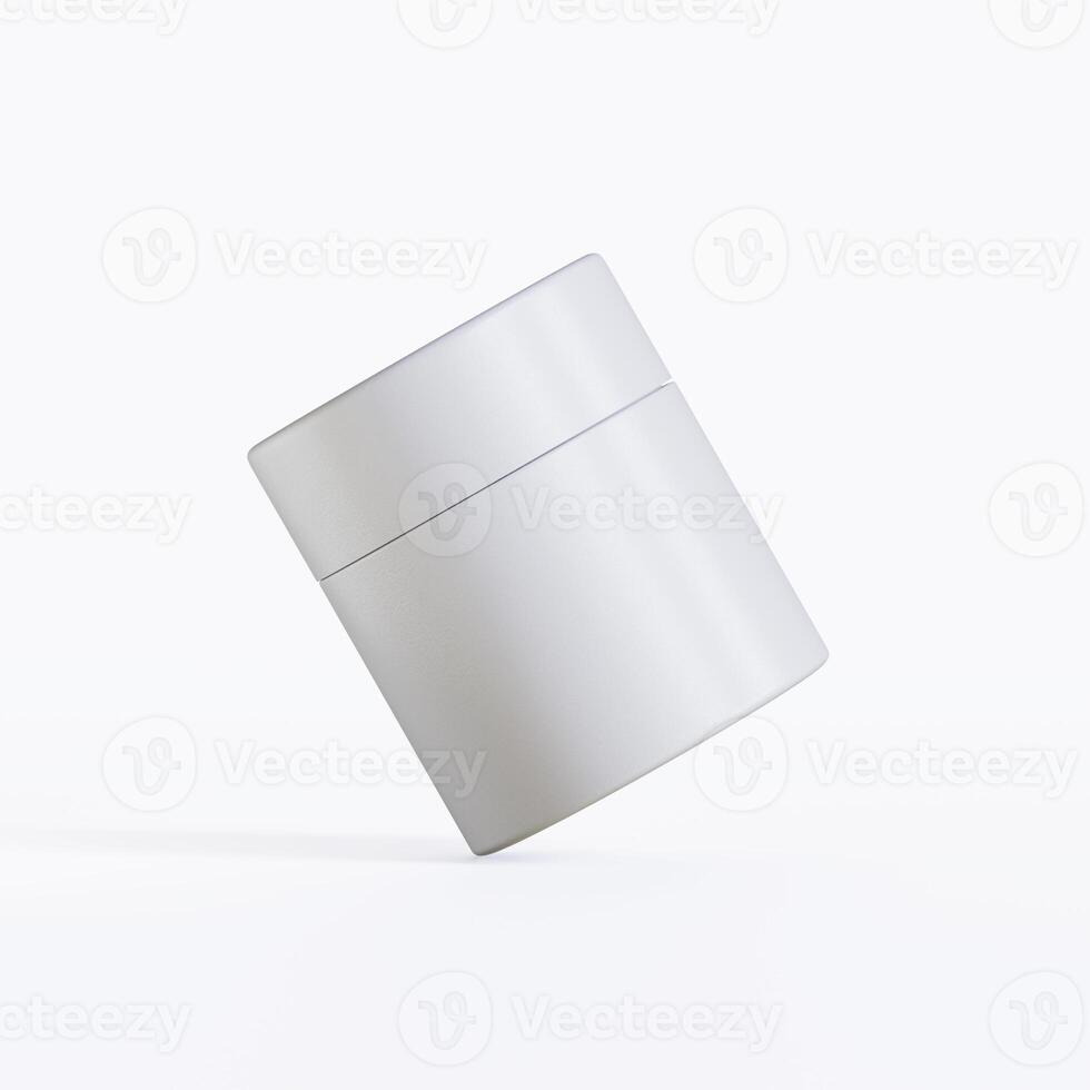 A white container with a lid on a white surface photo