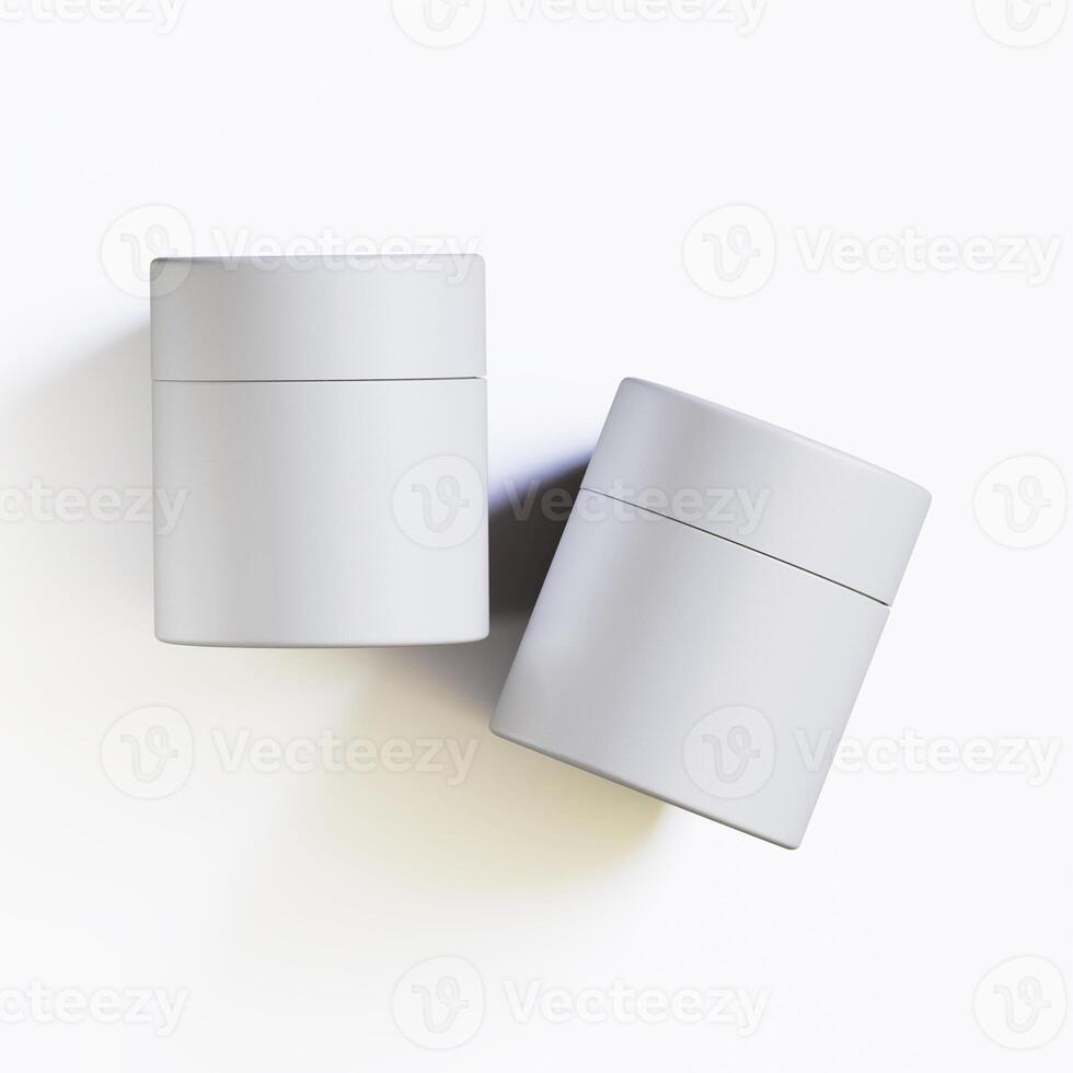 Two white containers with lids on a white surface photo