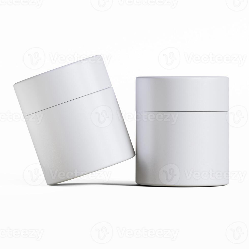 Two white containers with lids on a white surface photo