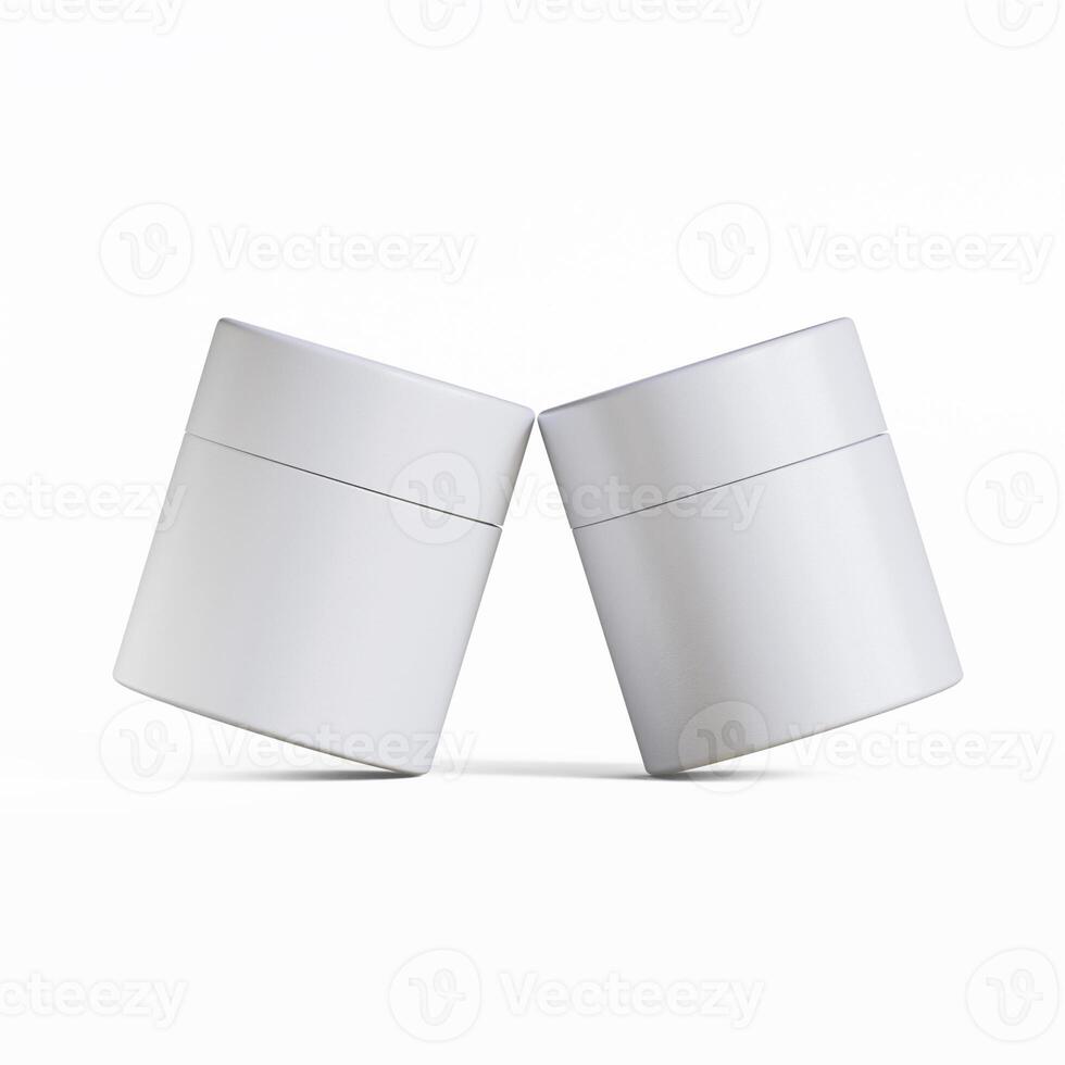 Two white containers with white lids on a white background photo