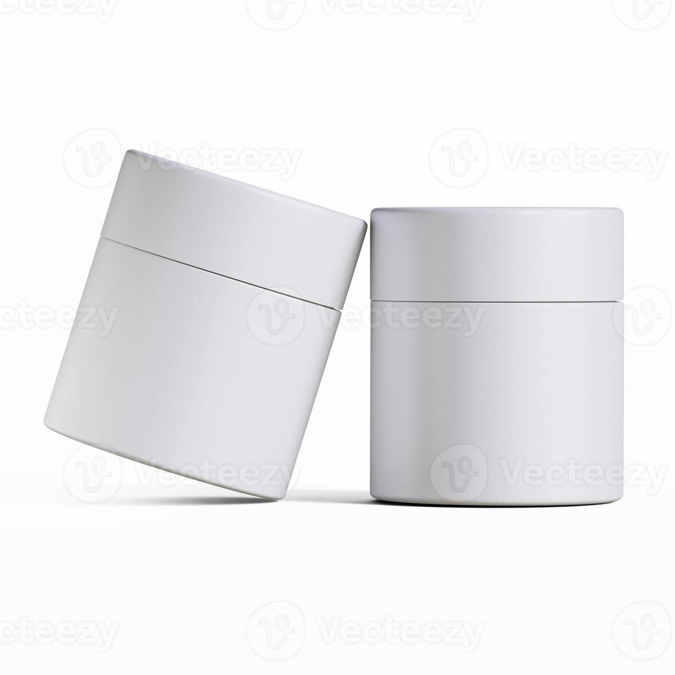 Two white containers with lids on a white surface photo