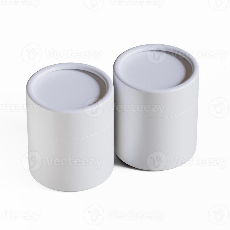 Two white containers with lids on a white surface photo