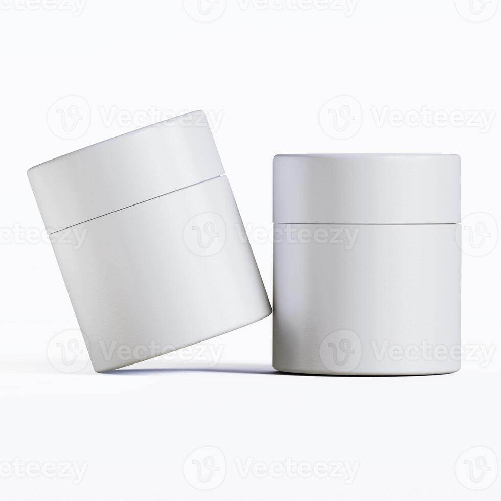 Two white containers with lids on a white surface photo