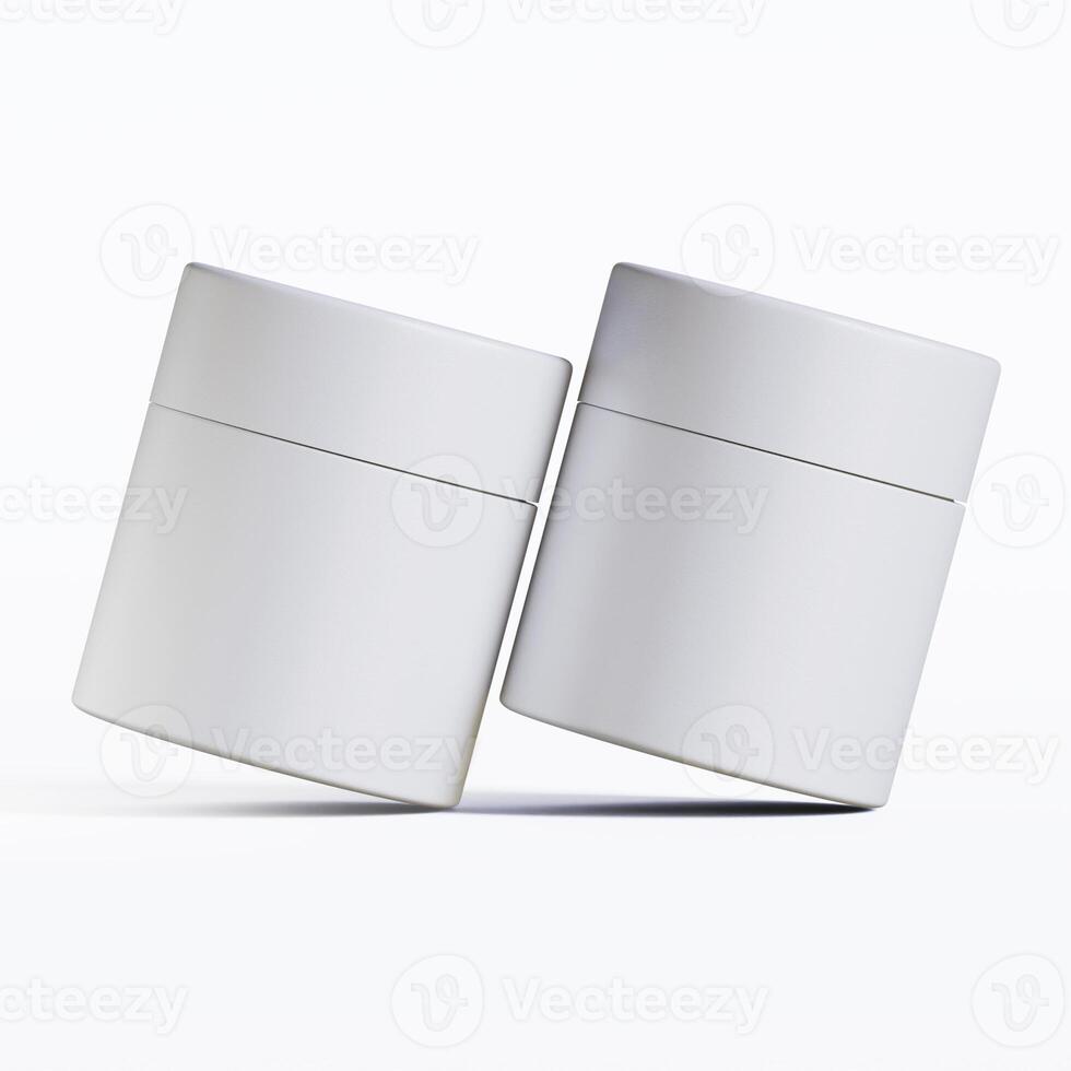 Two white containers with lids on a white surface photo