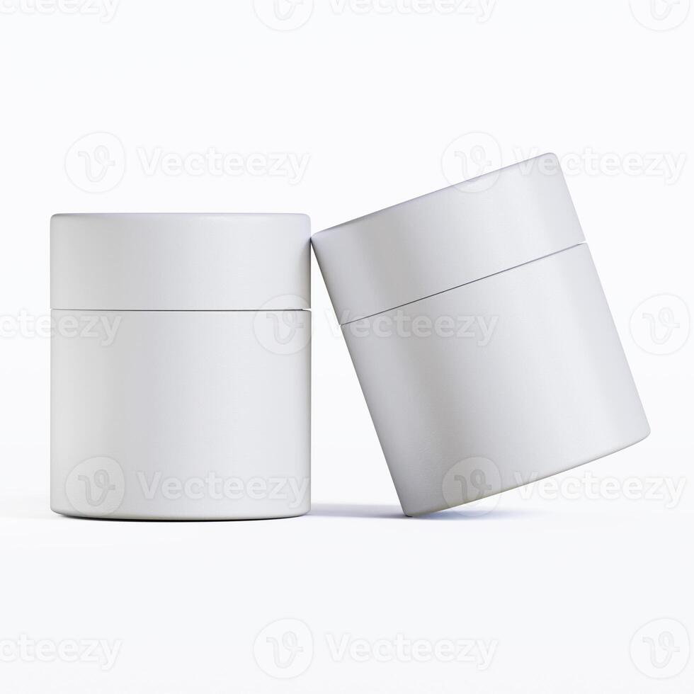 Two white containers with lids on a white surface photo