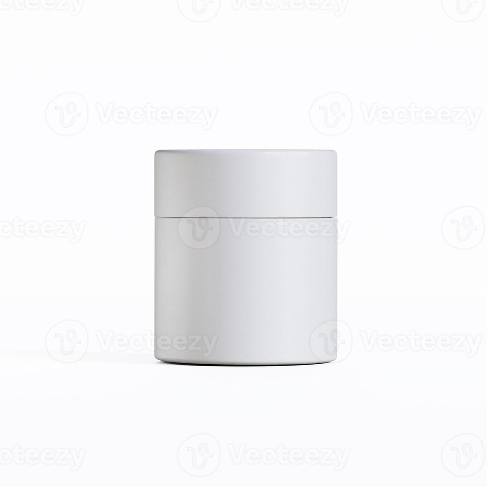 A white container with a lid on a white surface photo