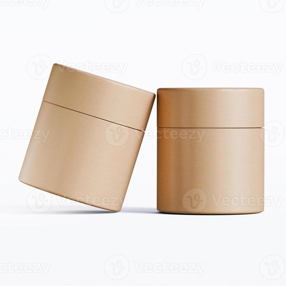 Two brown containers with lids on a white surface photo
