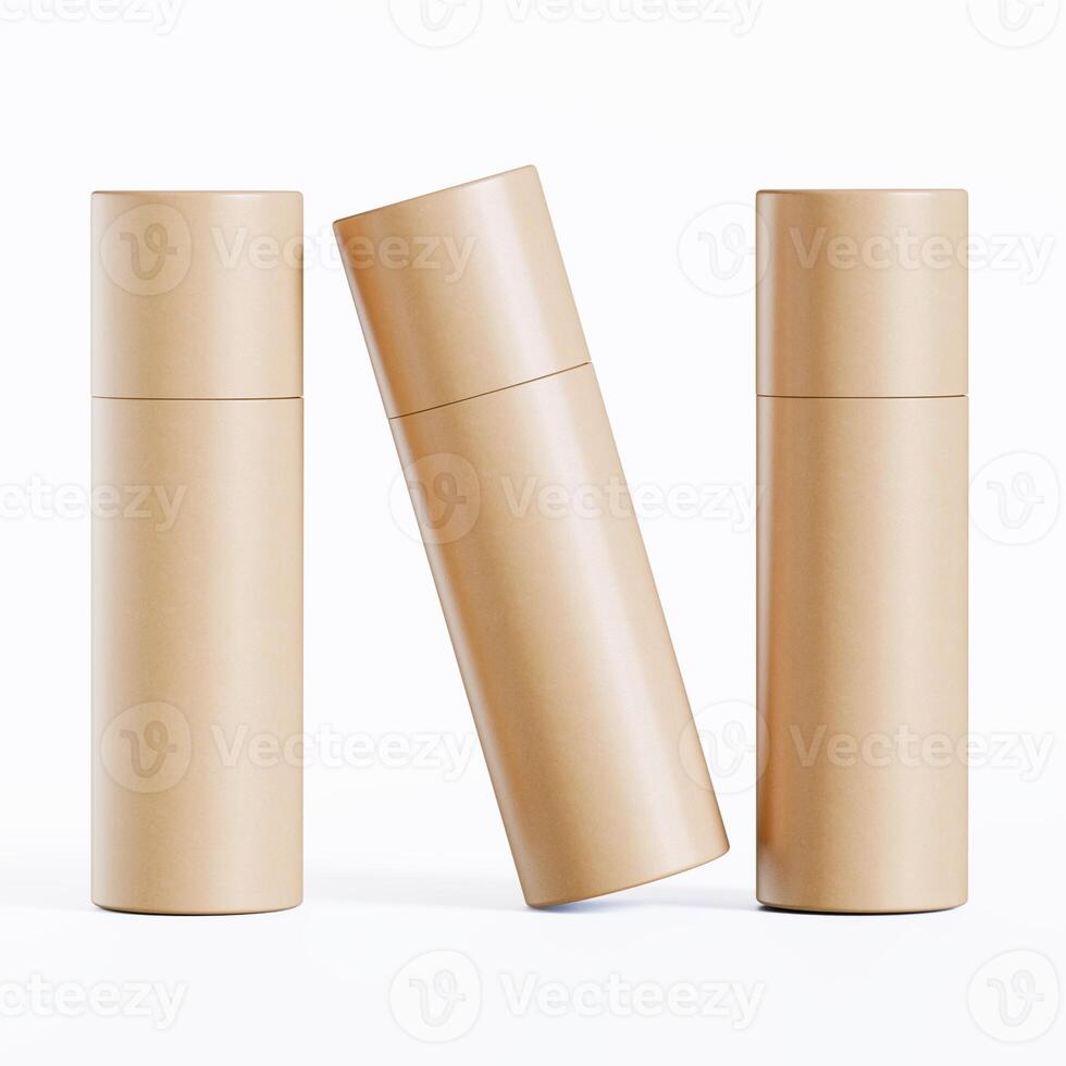 Three empty cardboard tubes on a white surface photo