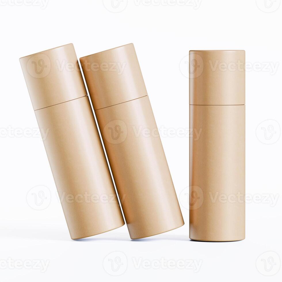 Three empty cardboard tubes on a white surface photo