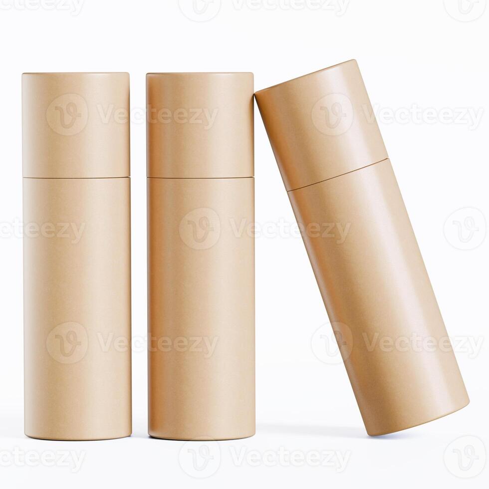 Three empty cardboard tubes on a white surface photo