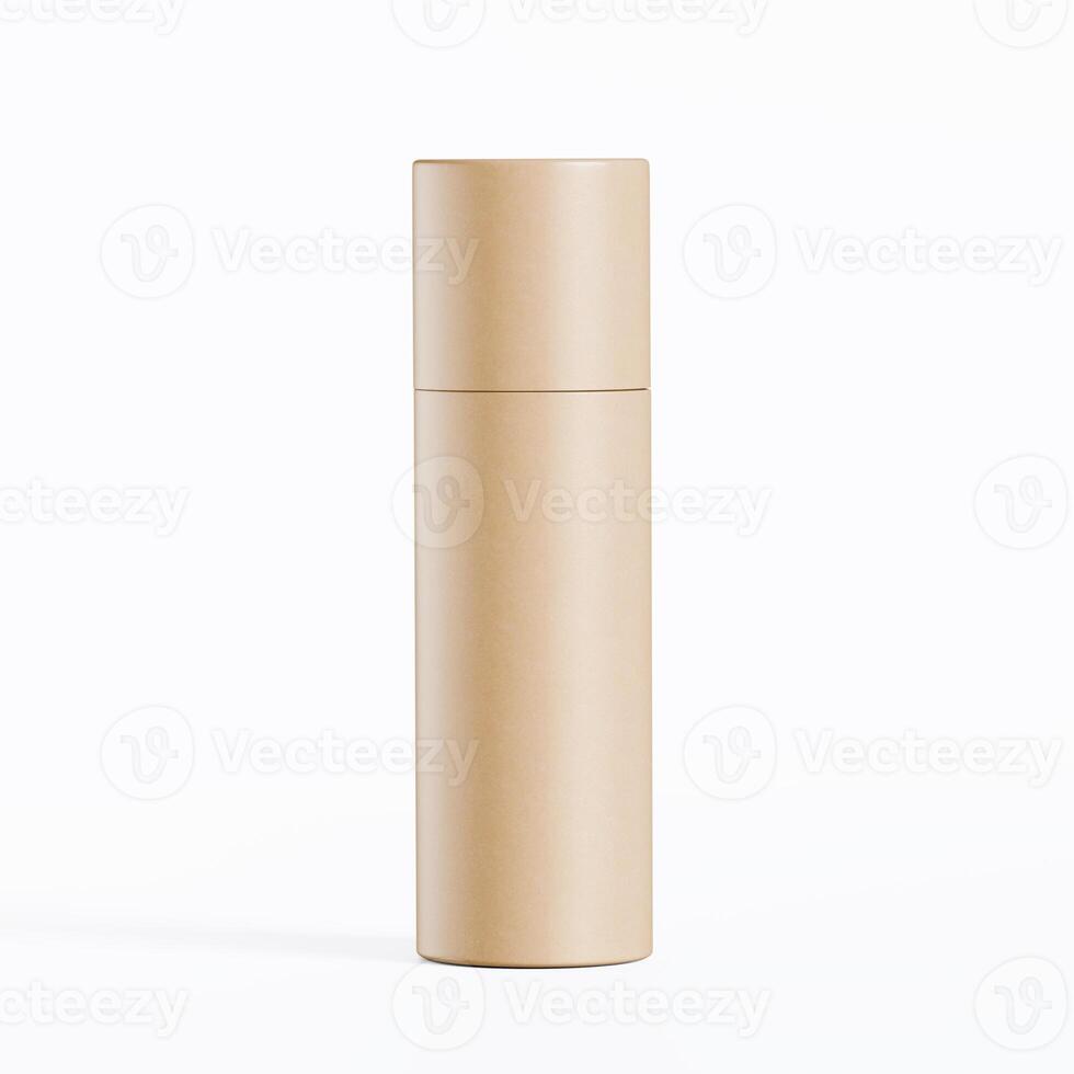 A beige bottle with a lid on a white surface photo