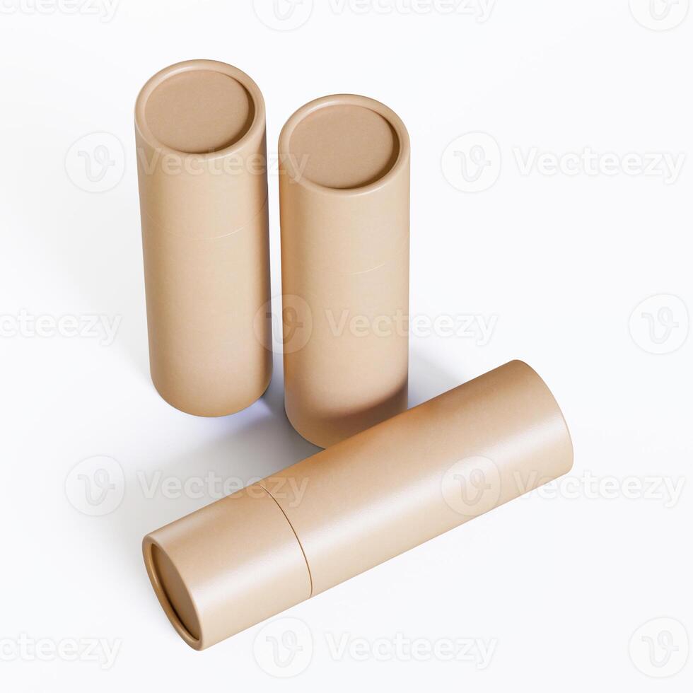 Three empty cardboard tubes on a white surface photo