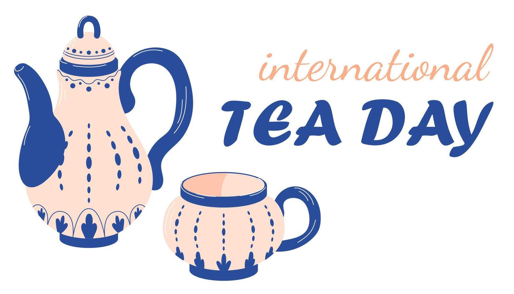 International Tea Day banner with a vintage teapot and teacup in flat style. Perfect for holiday greetings, tea event, poster and themed decoration. vector