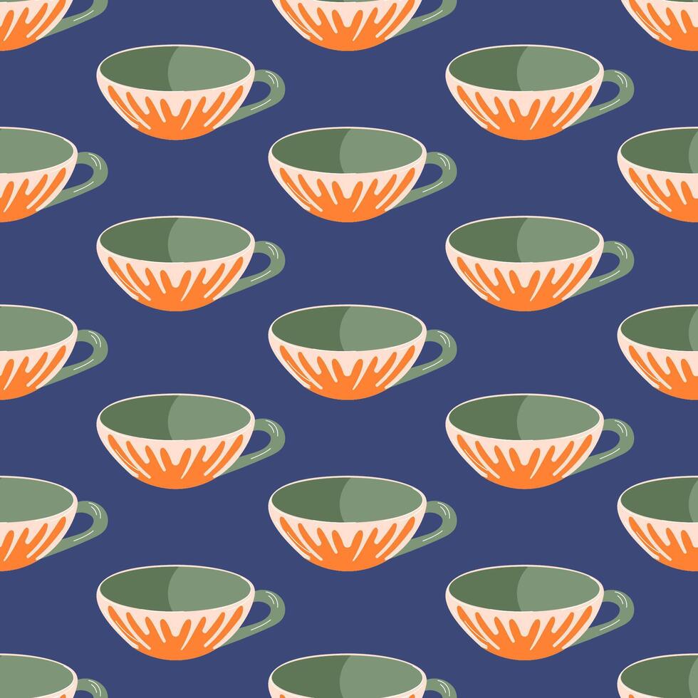 Teacups seamless repeat pattern in flat style. Perfect for fabric, gift wrap, wallpaper or project with a fun and vibrant theme. vector
