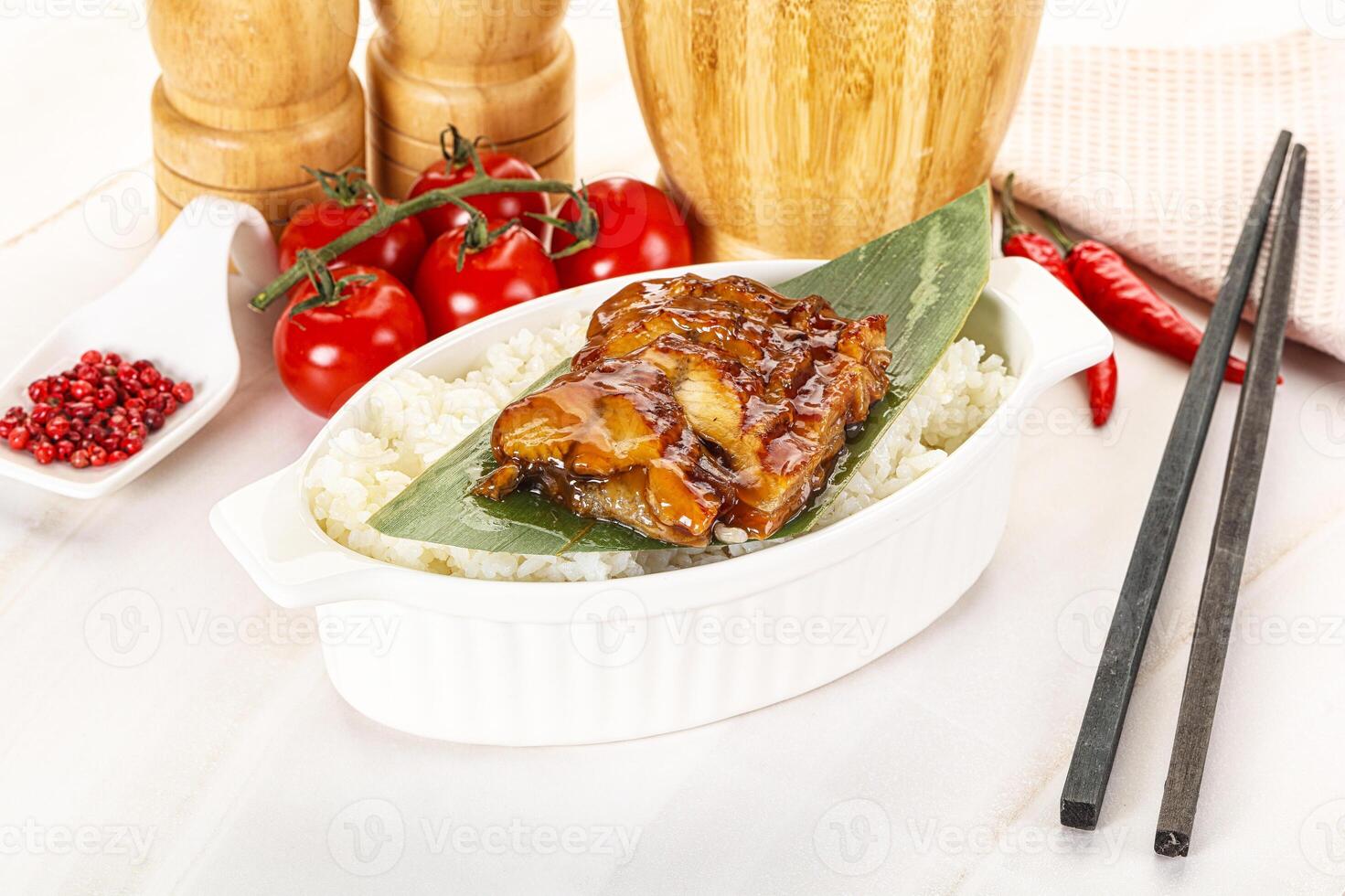 Grilled eel with steamed rice photo