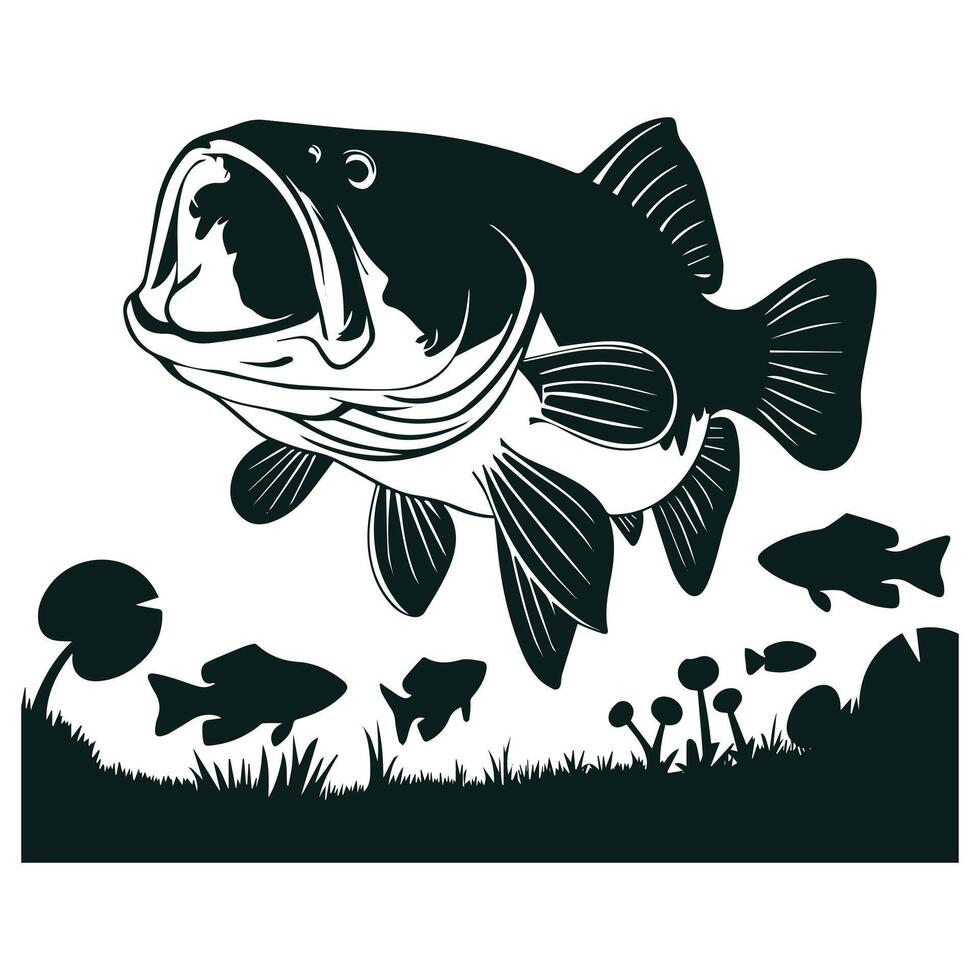 Large Bass Swimming Scene vector