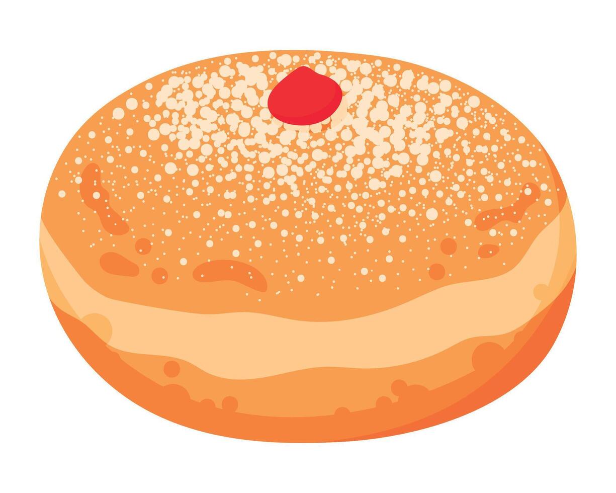 Sufganiyah - Jewish Traditional Hanukkah Holiday Fried Pastry. Sugar Powdered Jelly Doughnut vector