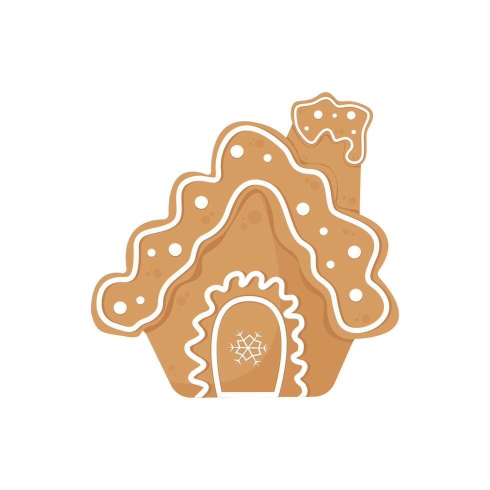 Gingerbread House Winter Cookie with decorative sweet glaze and icing. Traditional Christmas holiday cookies. Isolated a white background for card, postcard, cover. EPS 10 vector
