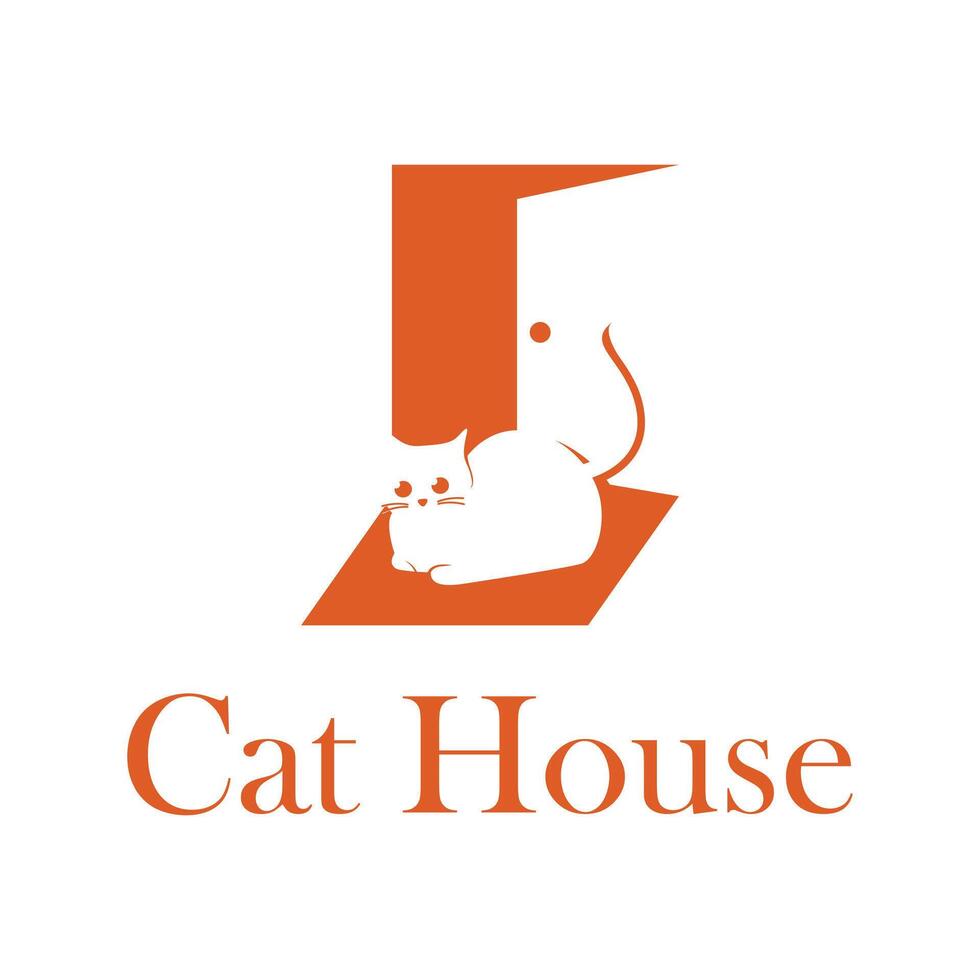 cat house flat minimalist logo design vector