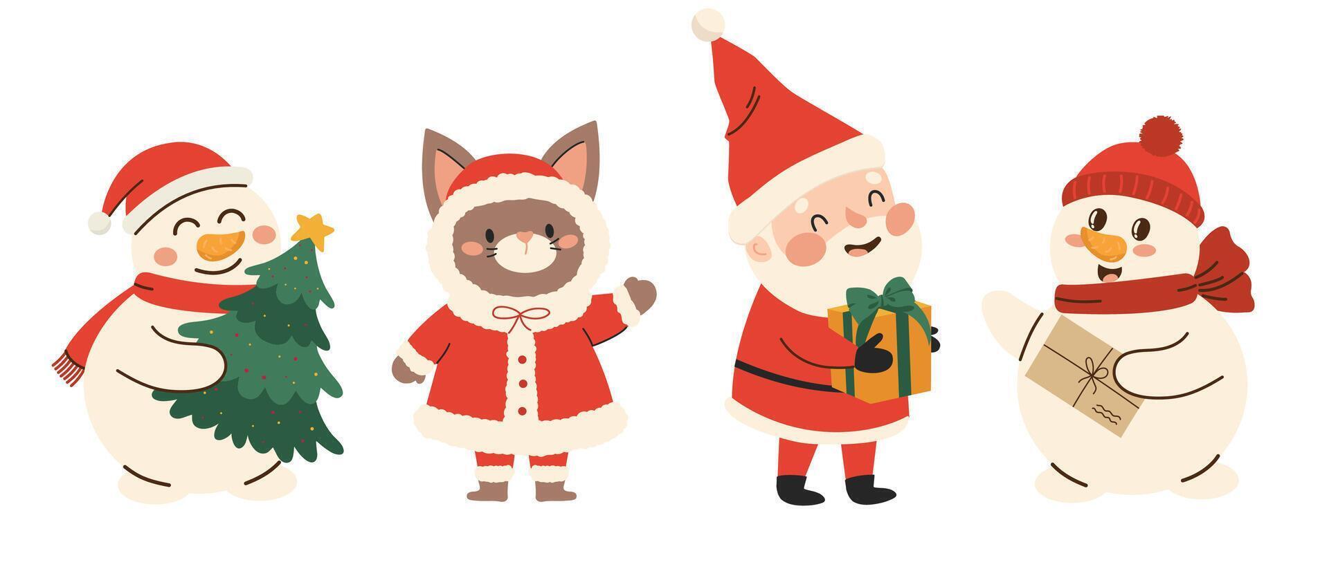 Set of cute christmas characters. Flat illustration in a simple children's style. illustration in flat style. vector