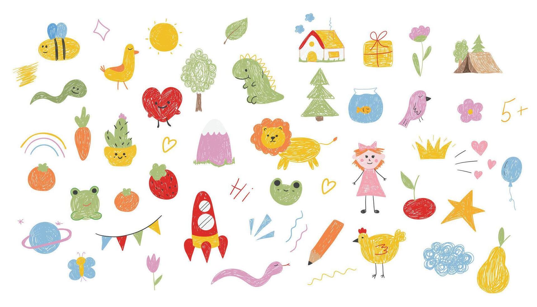 Cute hand drawn set of childish elements. Doodles elements. illustration. vector