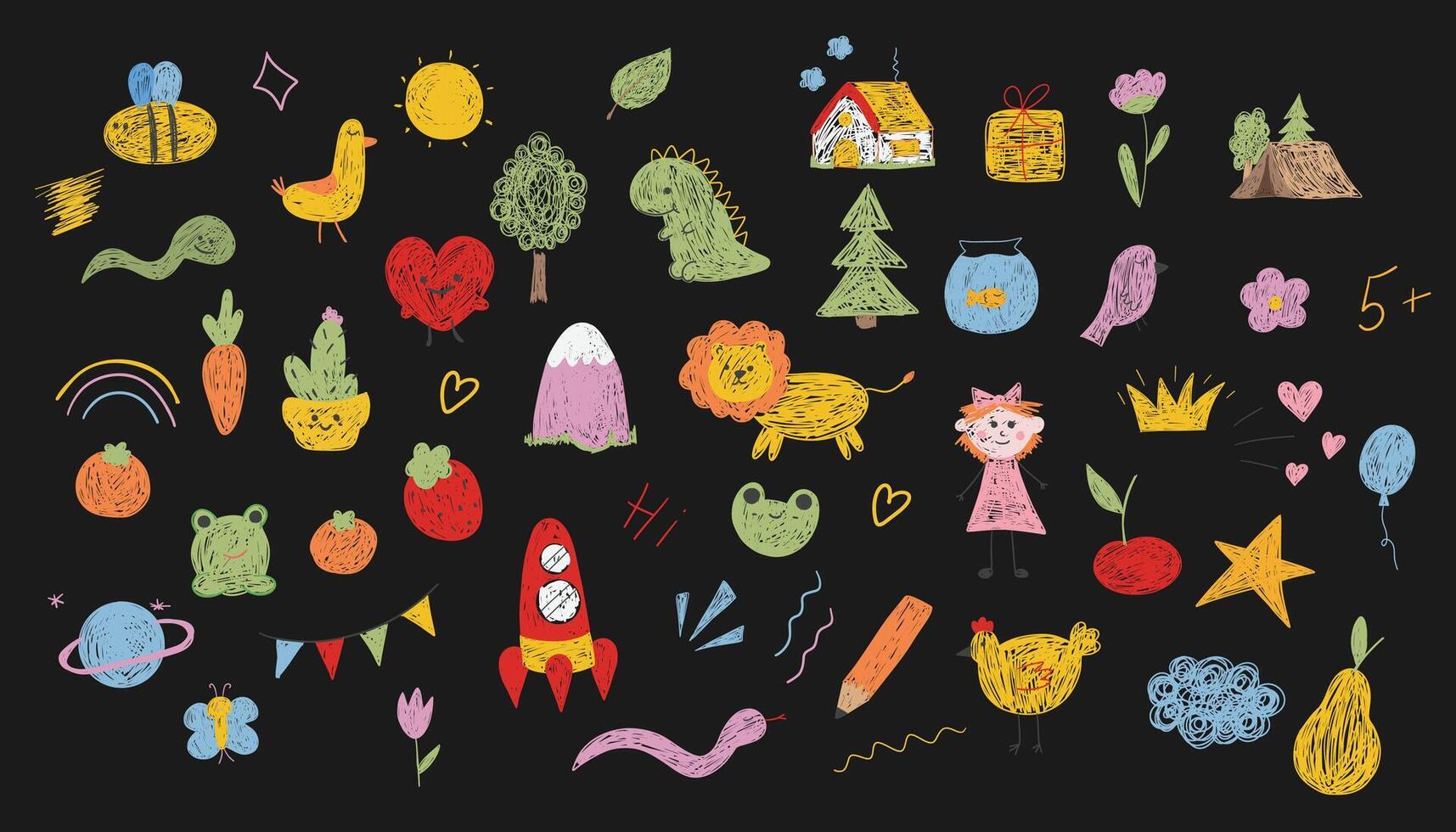 Cute hand drawn set of childish elements. Doodles elements. illustration. vector