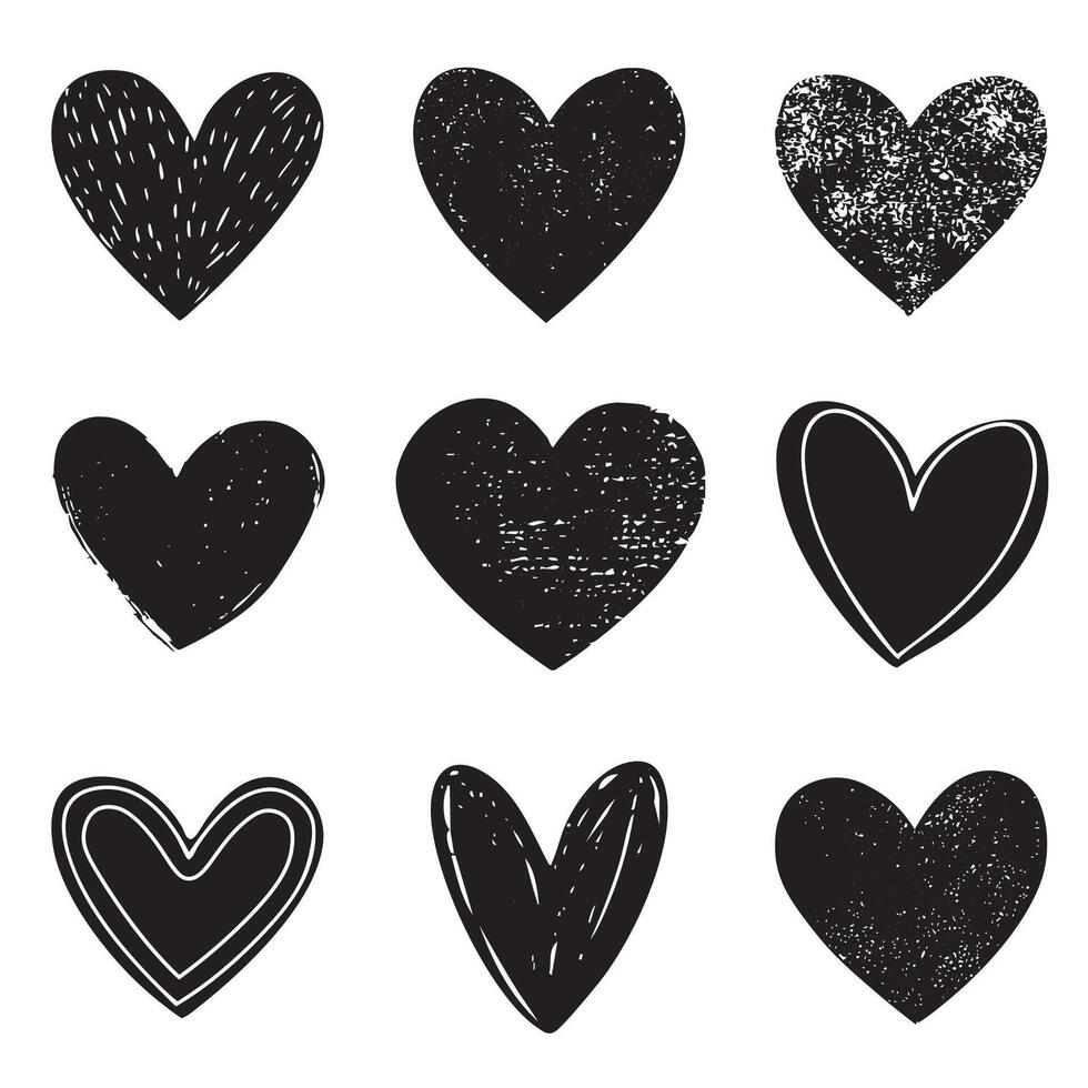 Set of Grunge and Minimalist Black Hearts vector