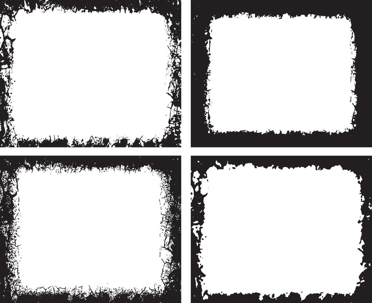 order Designs, Featuring Four dynamic Collection of Intricate Grunge Bique Rectangular Frames with Distressed Textures, Including Cracks, Splats, vector