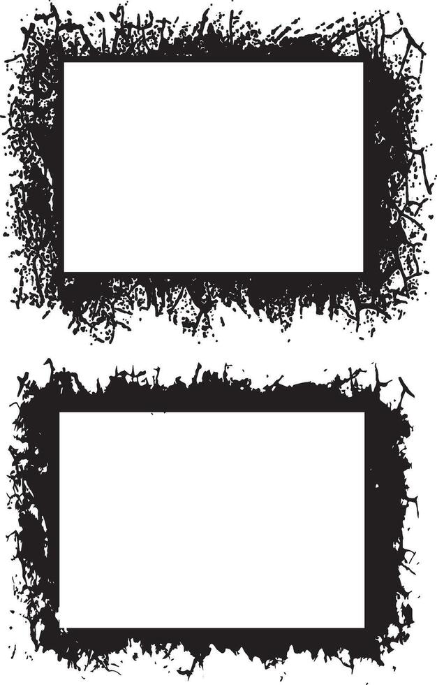 vintage black colour Grunge Photo Frame Collection Two Rectangular Frames with Distressed and Jagged Borders Featuring Irregular Spikes for Artistic and Edgy Visual Displays vector
