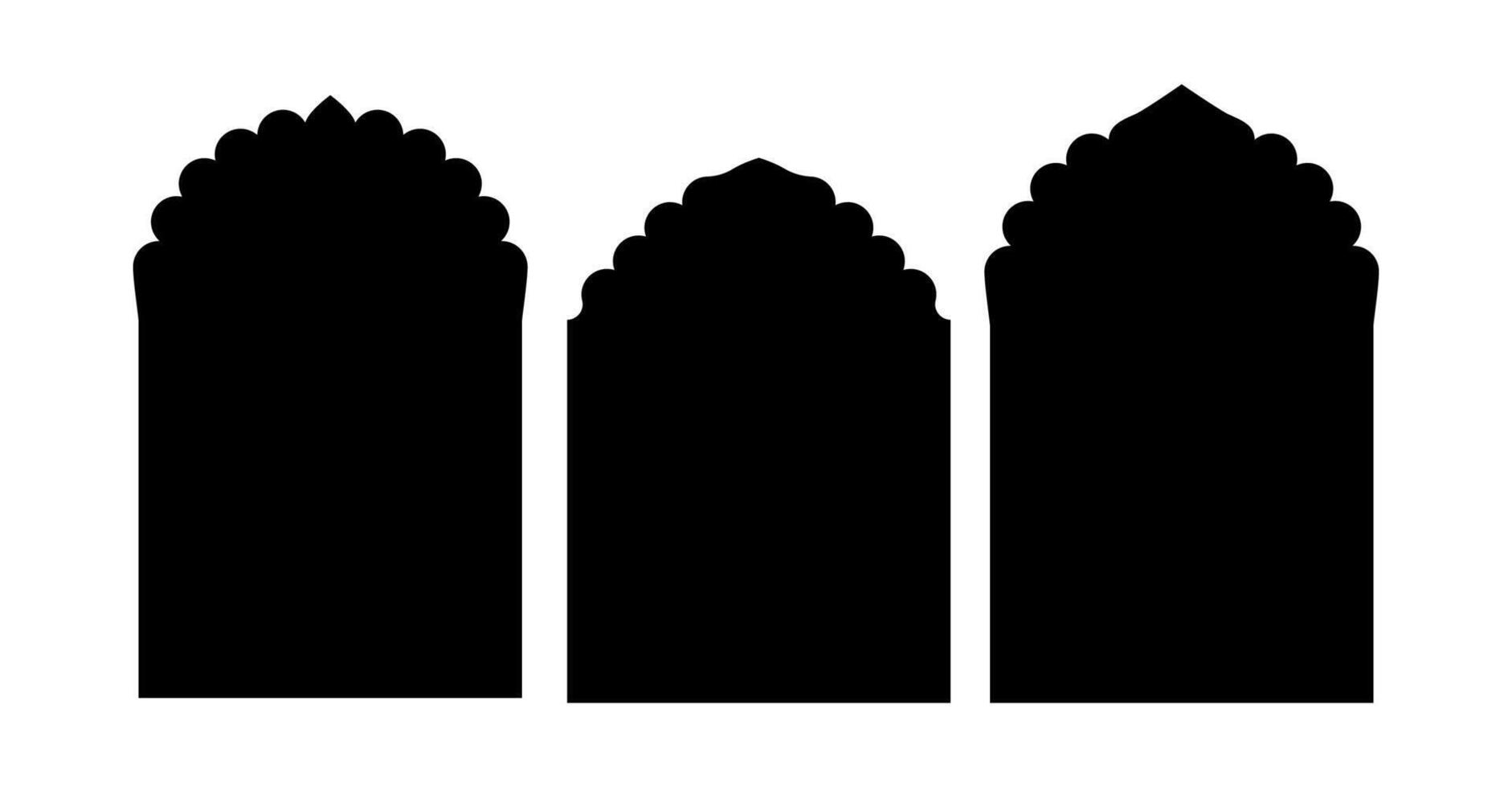 Indian shape window frame. Ramadan arch door for mosque design. Oriental round islamic gate icon. Cusped architecture silhouette label for eastern graphic illustration. Abstract traditional arc vector