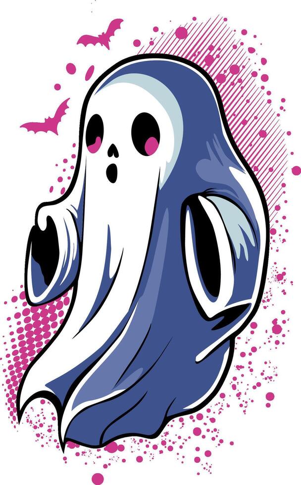 Cartoon style ghost with pink eyes and lips, conveying a playful and fun atmosphere. vector